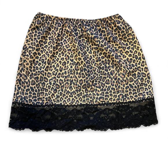 Y2k mcbling velvet cheetah mini slip skirt w/ black lace womens size small - Picture 2 of 6